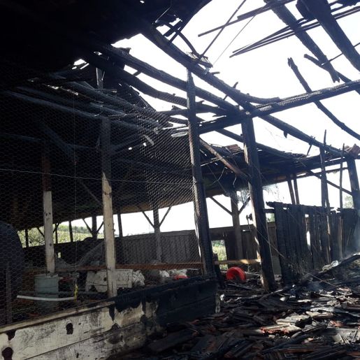 Incêndio danifica aviário e vários equipamentos no interior de Cunha Porã