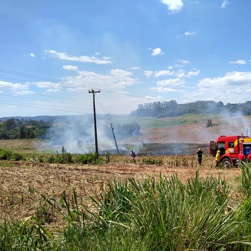 Bombeiros combatem incêndio em vegetação no interior de Itapiranga