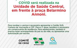 Vacinação contra a Covid-19 será na Unidade de Saúde Central a partir de segunda-feira