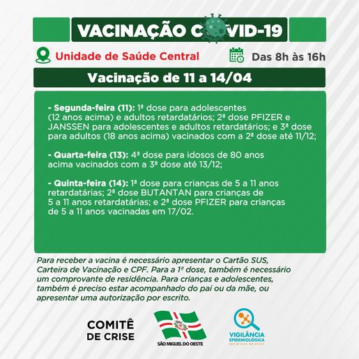 Saúde divulga cronograma de vacinação contra covid da próxima semana