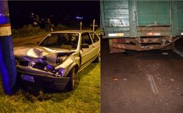 VÍDEO: Condutor colide com o carro em caminhão e depois em poste
