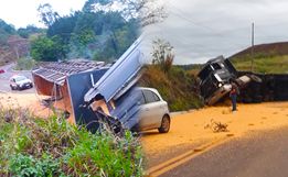 Caminhoneiro fica ferido em acidente na SC-161 em Romelândia