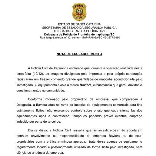 Polícia Civil divulga nota em relação a empresa que apareceu em fotos de operação