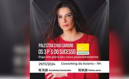 Núcleo da Mulher Empreendedora promove palestra com Chai Carioni nesta sexta