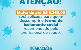 Guaraciaba anuncia multa superior a R$ 3 mil reais para quem não cumprir isolamento 