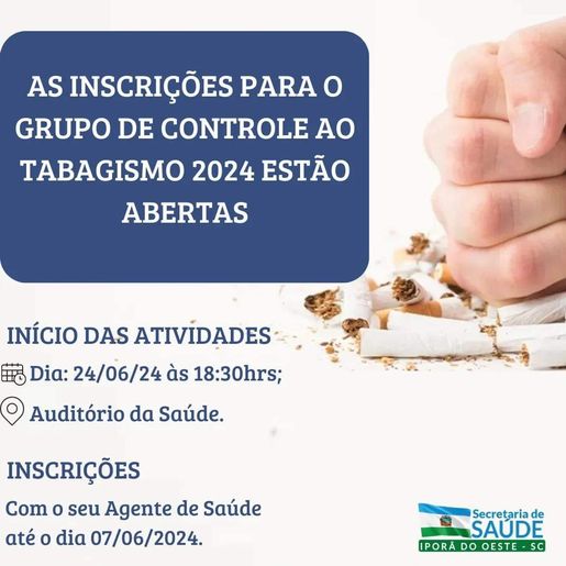 Inscrições no grupo de controle ao tabagismo terminam dia 07, em Iporã 