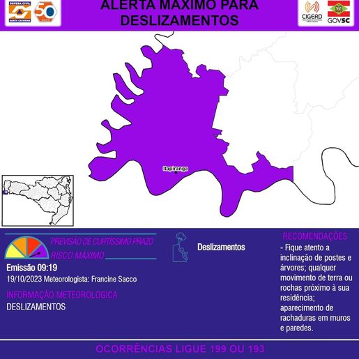 Defesa Civil emite alerta para deslizamentos em Itapiranga