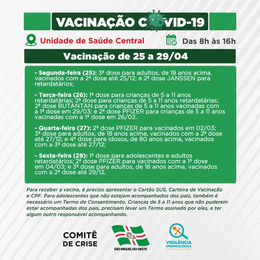 Saúde divulga cronograma de vacinação contra covid da próxima semana