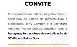 Governo do Estado inaugura obra de revitalização da SC-161 nesta sexta-feira, 18