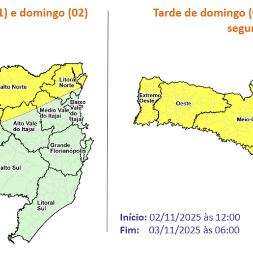 Defesa Civil emite alerta para temporais e chuva intensa em SC