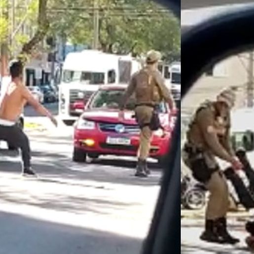 VÍDEO: Homem joga objeto contra Policial Militar em Chapecó
