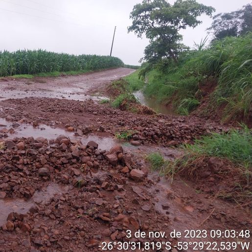 Chuvas intensas causam estragos nas estradas do interior de São José do Cedro