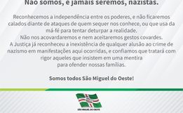 Em nota prefeitura de SMOeste afirma, “Não somos e jamais seremos Nazistas”