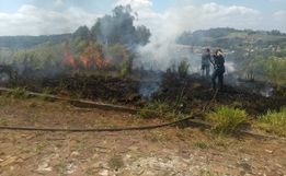 Bombeiros combatem incêndio em vegetação em SJCedro