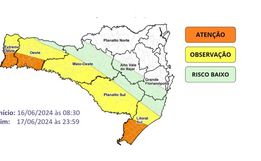 Oeste de SC entra em alerta para chuvas volumosas