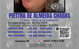 Menina de Campo Erê está desaparecida