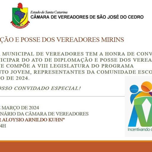 Cerimônia de Diplomação dos novos Vereadores Mirins de SJC acontecerá amanhã