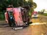 Motorista perde controle da direção e tomba caminhão na BR-282; vídeo