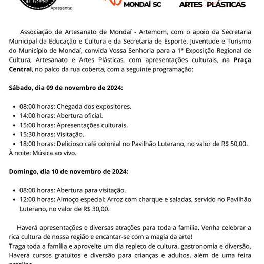 Mondaí realiza 1ª Exposição Regional de Cultura, Artesanato E Artes Plásticas 