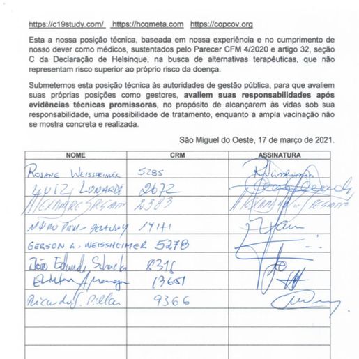 Entidades emitem nota técnica defendendo o tratamento precoce da Covid