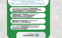 Prazo para pagamento de IPTU com 10% de desconto encerra nesta quinta em Iporã