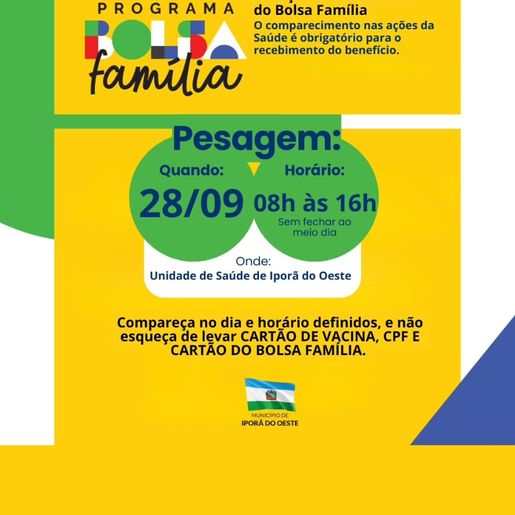 Pesagem de beneficiários do Bolsa Família será neste sábado em Iporã do Oeste