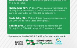 Saúde de SMOeste divulga cronograma de vacinação contra Covid-19