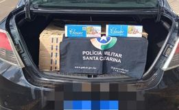 Veículo de Saltinho é flagrado com carga de cigarros contrabandeados na SC-305