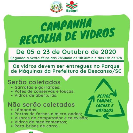 Descanso terá três semanas de campanha para recolha e destinação correta de vidros