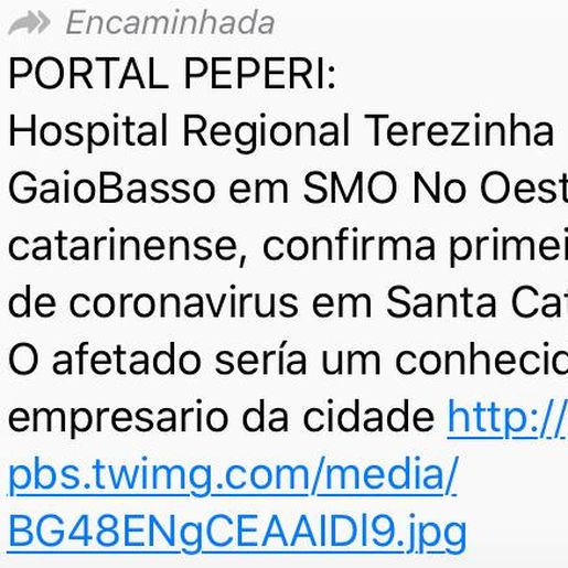 É FAKE: Mensagem utilizando Portal Peperi como fonte para caso de Coronavirus 