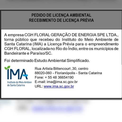 Pedido de licença ambiental - Recebimento de Licença Prévia 