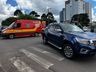 Motociclista sofre suspeita de fratura em acidente no centro de SMOeste 