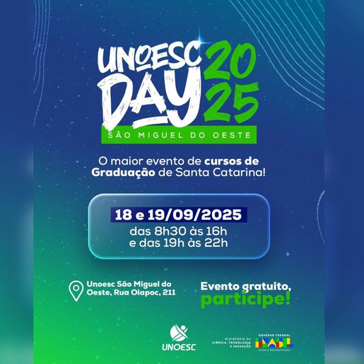 Unoesc Day 2025 deve reunir mais 2.500 estudantes em São Miguel do Oeste