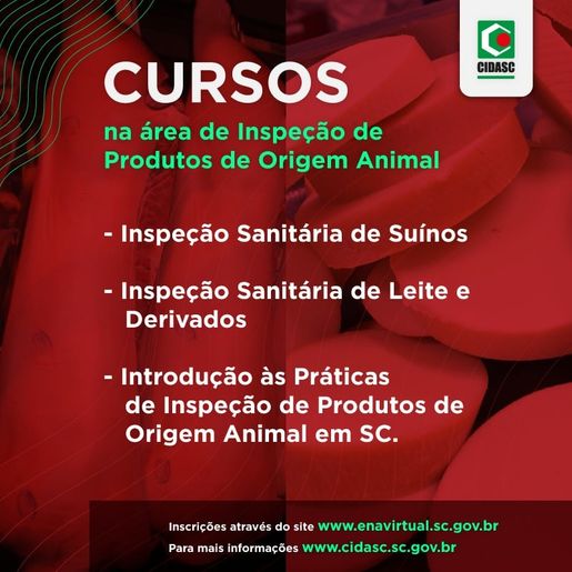 Cidasc oferece cursos online na área de inspeção de produtos de origem animal