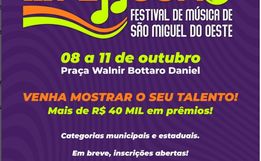 Festival de Música de São Miguel do Oeste será em outubro e terá mais de R$ 40 mil em prêmios