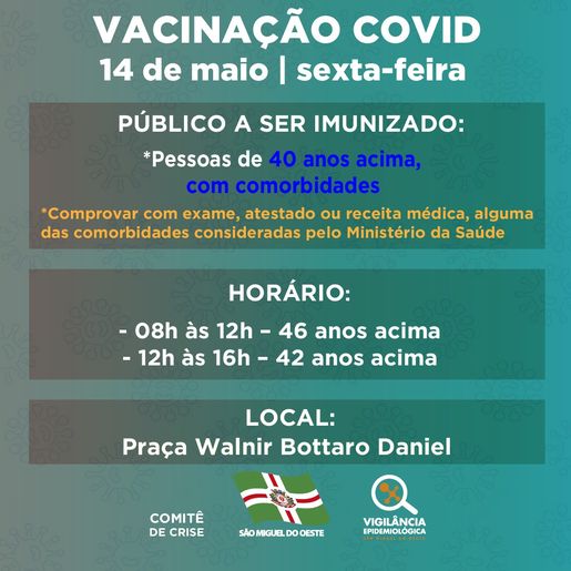 Pessoas com comorbidades acima de 40 anos serão vacinadas nesta sexta-feira 