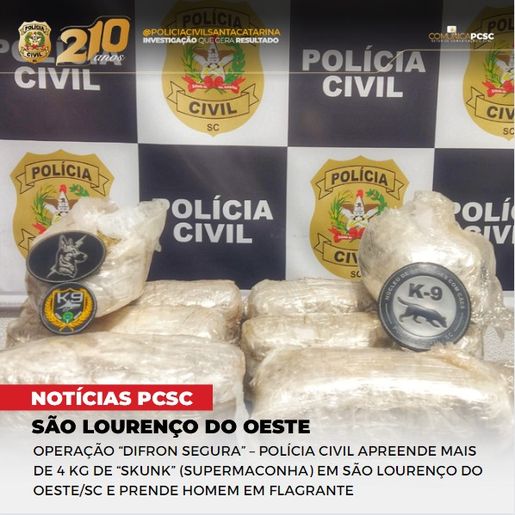 Polícia Civil prende homem com supermaconha em São Lourenço Do Oeste 