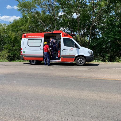 Caminhão tem problemas mecânicos, sai da pista e cai em ribanceira na BR-282