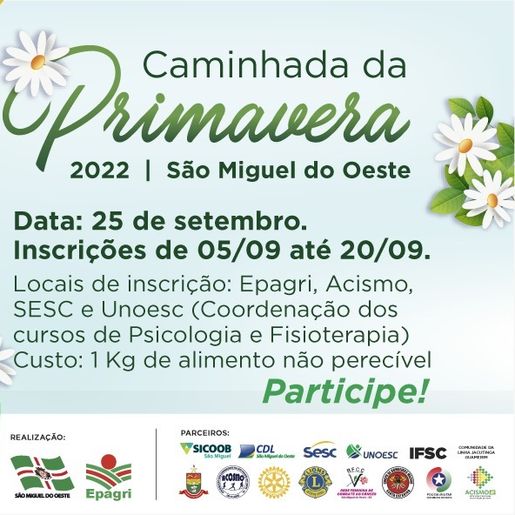 Inscrições para a Caminhada da Primavera seguem até dia 20 deste mês