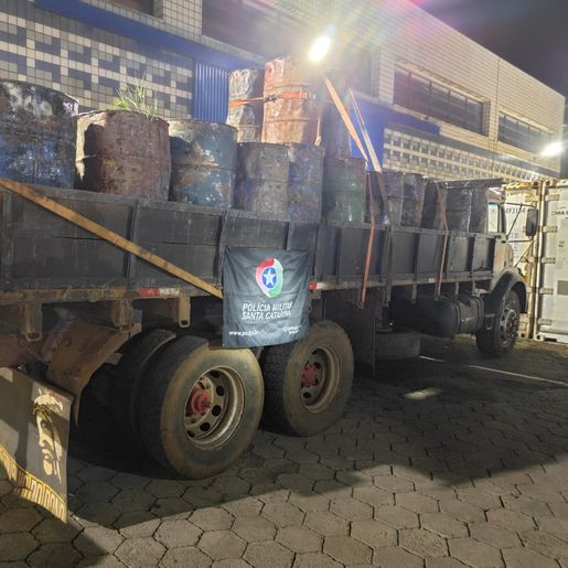 PM apreende carga ilegal de resina de pinos que seria levada a São José do Cedro