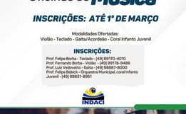 Inscrições em oficinas de música terminam sexta-feira em Iporã do Oeste