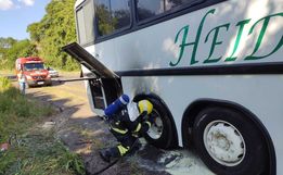 Ônibus pega fogo após possíveis problemas nos freios na BR 163