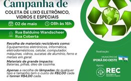 Iporã do Oeste promove Campanha de Coleta de Lixo Eletrônico, Vidros e Especiais nesta sexta