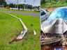 Condutor causa danos no trevo de São Miguel do Oeste