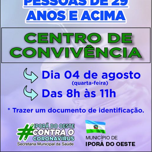 Município inicia vacinação do público abaixo de 30 anos contra Covid-19