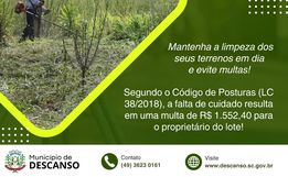 Setor de Engenharia de Descanso inicia fiscalização de limpeza de terrenos urbanos