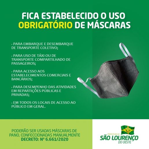 Uso de máscaras passará a ser obrigatório em São Lourenço do Oeste