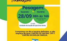 Pesagem de beneficiários do Bolsa Família será neste sábado em Iporã do Oeste