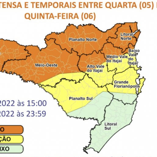 Região tem alerta de temporais entre quarta e quinta-feira