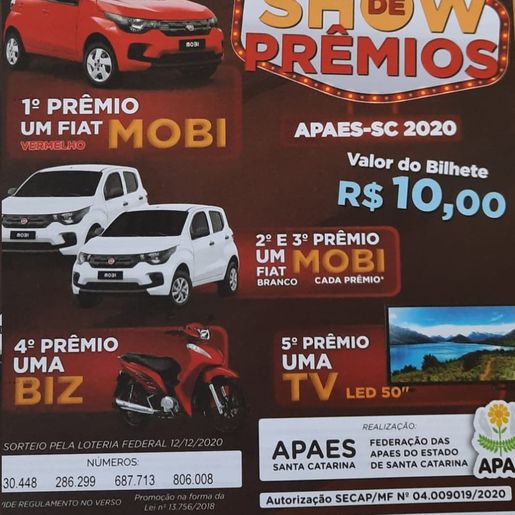 Últimos dias para compra de números do show de prêmios das APAEs